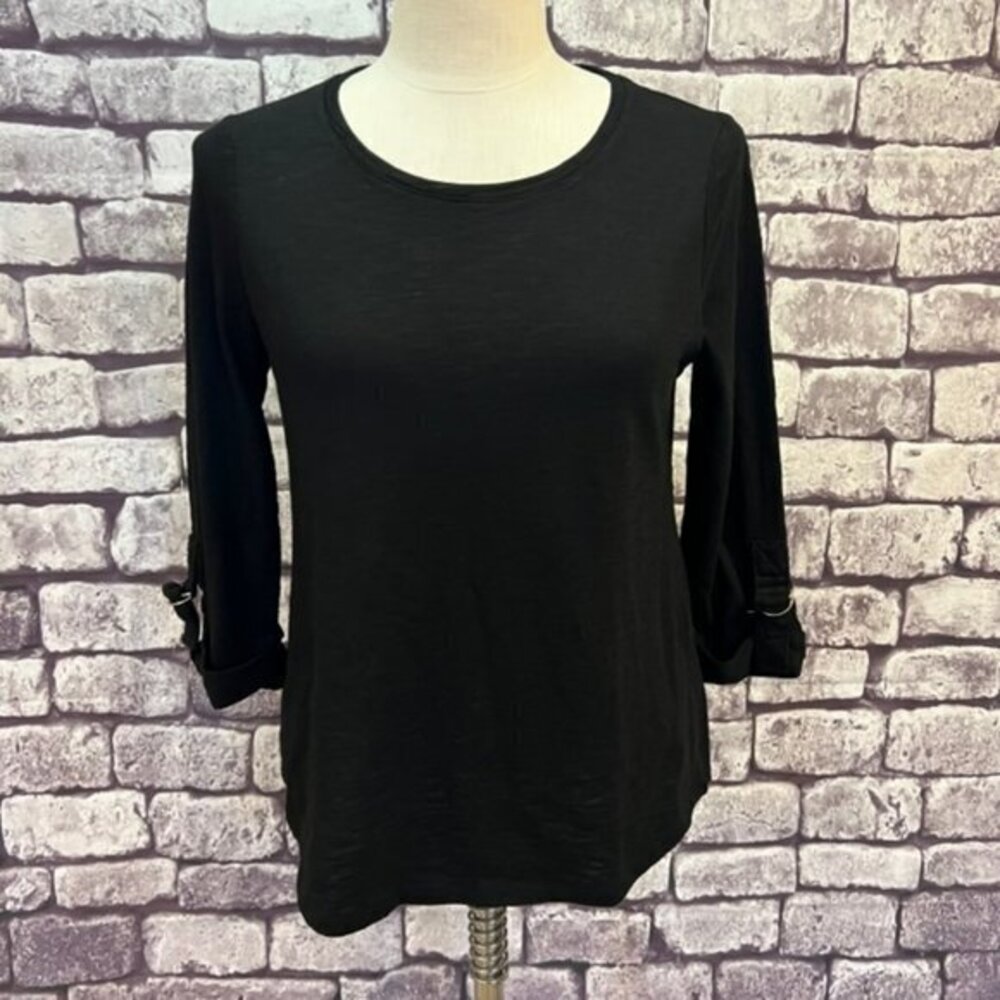 Chico's Black 3/4 Sleeve Rounded Bottom Blouse Size Small